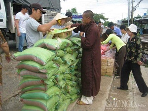 Buddhist Pagoda in Dong Thap presents 1,200 gift sets to flood victims  in Central region 