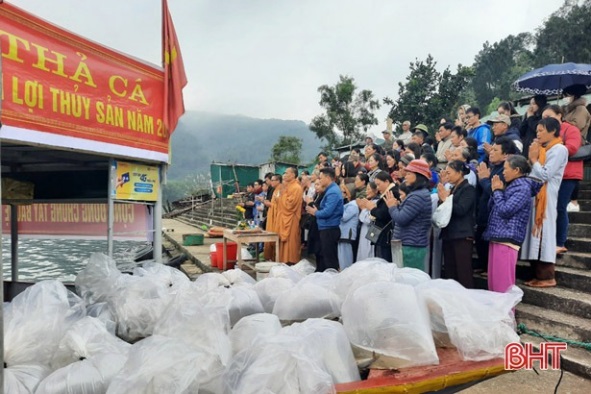 Buddhists in Ha Tinh release over 2.1 tons of fish at Nha Duong lake 