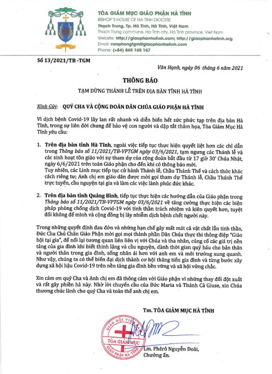 Ha Tinh diocese suspends religious practices for Covid-19 pandemic fighting