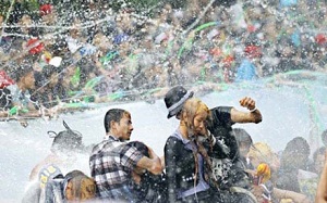 Participants get a dousing at Myanmar's water festival