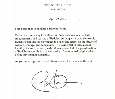 President Obama, Governor Jerry Brown salute Vesak, or “Buddha Day”